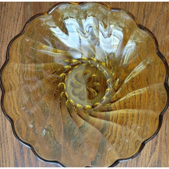 Hazel Atlas Glass Amber Colonial Swirl 6 Piece Berry Bowl Set - Picture 10 of 11